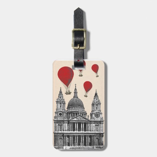 セントポールズ大聖堂と赤い熱気球 ラゲッジタグ (正面縦)