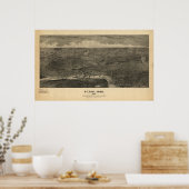 セントポールミネソタ1887アンティークパノラママップ ポスター (キッチン)