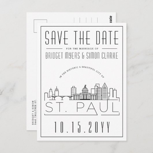 セントポール結婚ズ |スタイル設定されたスカイライン日付を保存 ポストカード (正面/裏面)