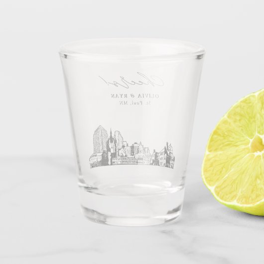 セントポール結婚式の引き出物パーソナライズされた応援 ショットグラス (裏面)