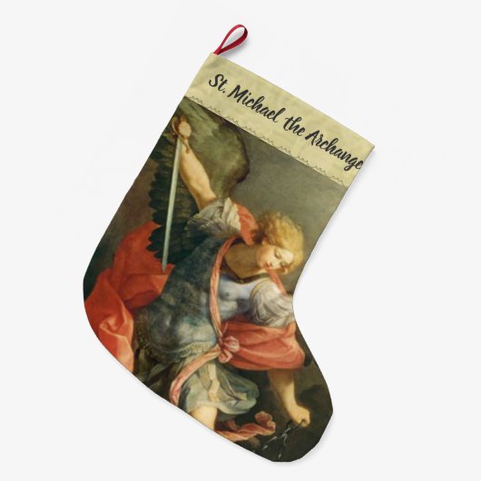 セントマイケル大天使の伝統的なカトリック教徒 ラージクリスマスストッキング (正面 (吊り時))