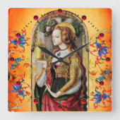 セントマリーマグダレンオレンジブルーフローラスワール スクエア壁時計 (正面)