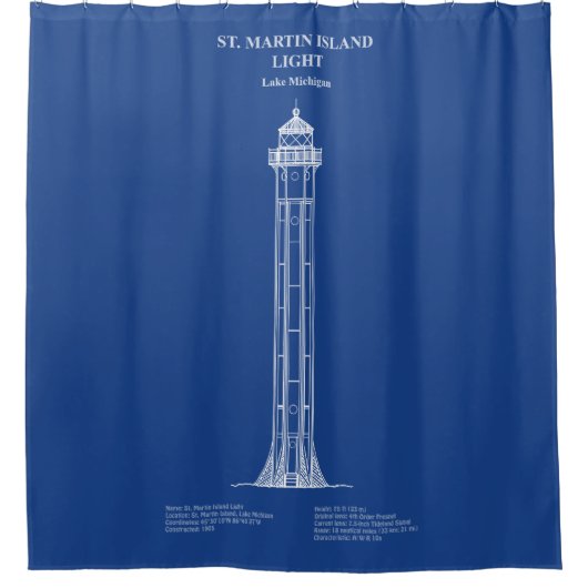 セントマーティンアイランドライトハウス – ミシガン州 – AD シャワーカーテン (正面)