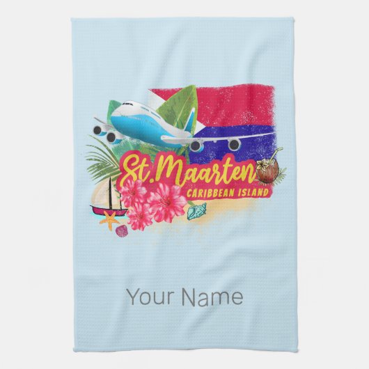 セントマーテンレトロカリブのヴィンテージアイランド飛行機 キッチンタオル (縦)