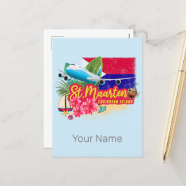 セントマーテンレトロカリブのヴィンテージアイランド飛行機 シーズンポストカード