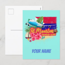 セントマーテンレトロカリブのヴィンテージアイランド飛行機 シーズンポストカード