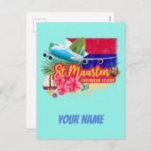 セントマーテンレトロカリブのヴィンテージアイランド飛行機 シーズンポストカード (正面/裏面)