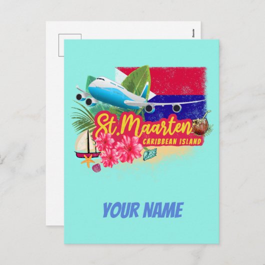 セントマーテンレトロカリブのヴィンテージアイランド飛行機 シーズンポストカード (正面/裏面)