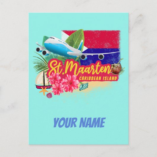 セントマーテンレトロカリブのヴィンテージアイランド飛行機 シーズンポストカード (正面)