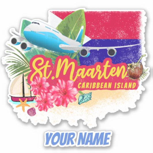 セントマーテンレトロカリブのヴィンテージアイランド飛行機 シール (正面)