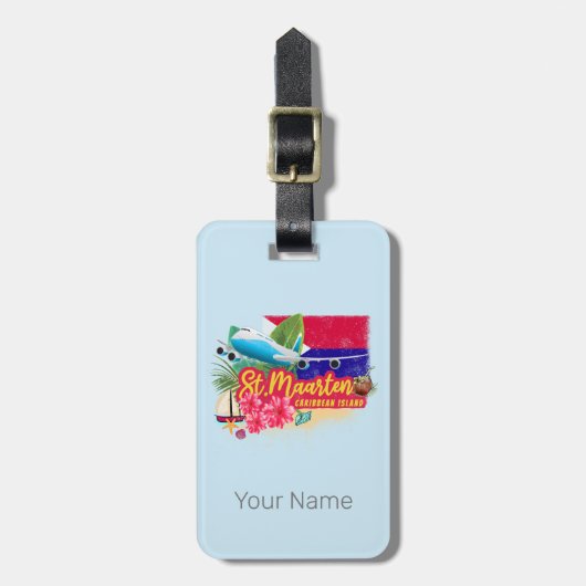 セントマーテンレトロカリブのヴィンテージアイランド飛行機 ラゲッジタグ (正面縦)