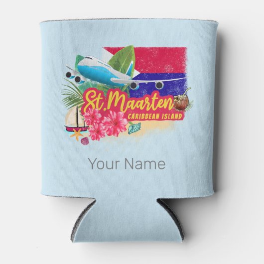 セントマーテンレトロカリブのヴィンテージアイランド飛行機 缶クーラー (正面)