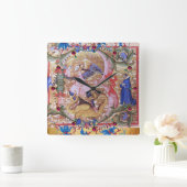 セントミカエル・アーチャンエルアンドドラゴンアンティークフローラ スクエア壁時計 (ホーム)