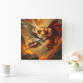 セントミカエル・ザ・アーチャンエルスレイズ・ザ・デビルクロック スクエア壁時計 (ホーム)