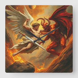 セントミカエル・ザ・アーチャンエルスレイズ・ザ・デビルクロック スクエア壁時計