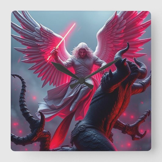 セントミカエル・ザ・アーチャンエルスレイズ・ザ・ドラゴンウォールCl スクエア壁時計 (正面)