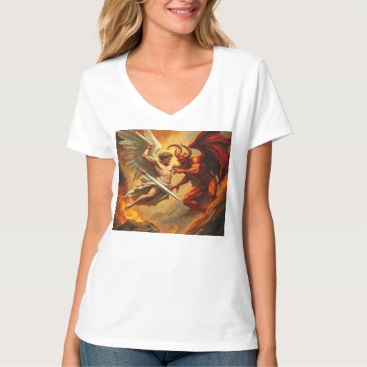 セントミカエル・ザ・アーチャンエル女子VネックT型 Tシャツ (正面)