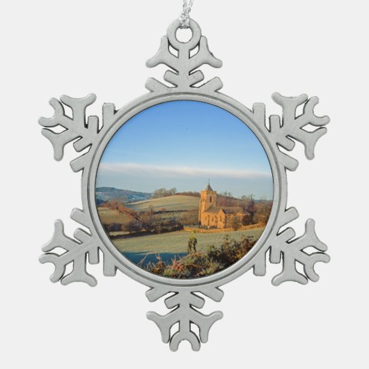 セントメアリーのクロスワイトホリデーカードポスターフォトBl スノーフレークピューターオーナメント (正面)