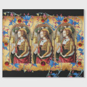 セントメアリーマグダレネブルーフローラパーチメントレッドジェム ラッピングペーパー (フラット)