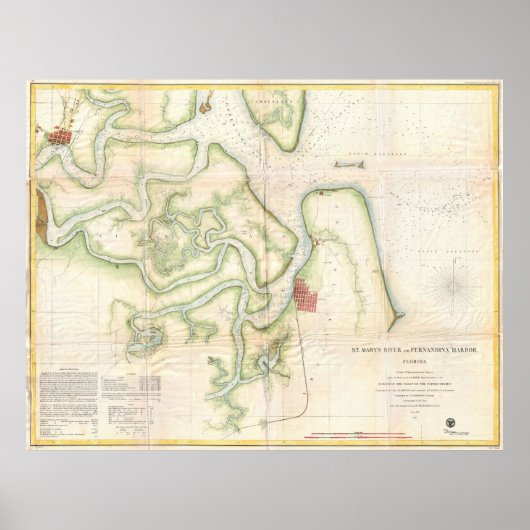 セントメリーズ川のヴィンテージ地図 – FL/GA (1857) ポスター (正面)