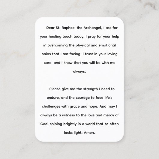 セントラファエルザアーチャンゲル祈りの言葉カード 名刺 (裏面)