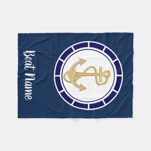 セントラルゴールデンいかりネイビーブルー航海の フリースブランケット (正面(横))