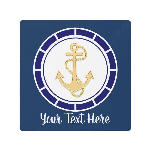 セントラルゴールデンいかりネイビーブルー航海の メタルプリント (正面)