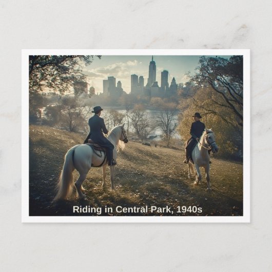 セントラルパークでの乗馬1940年代のシーン ポストカード (正面)