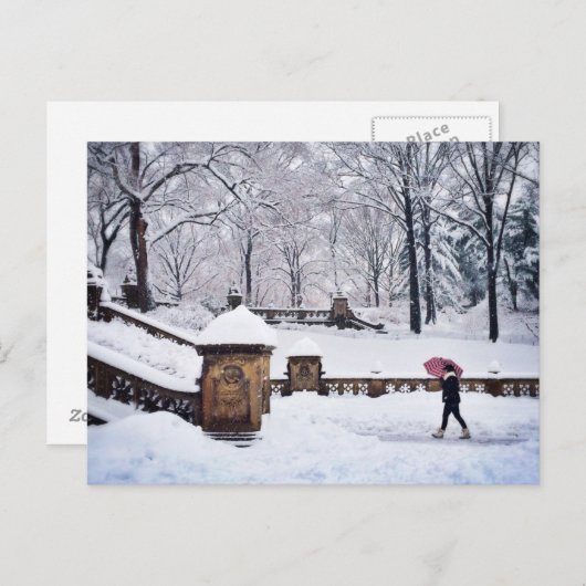 セントラルパークの雪に覆われた階段 ポストカード (正面/裏面)