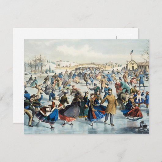 セントラルパークウィンターザスケートで滑る池 ポストカード (正面/裏面)