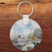 セントラルパークニューヨークの水彩橋 キーホルダー (正面)