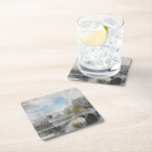 セントラルパークニューヨークの水彩橋 スクエアペーパーコースター (インサイチュ)