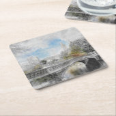 セントラルパークニューヨークの水彩橋 スクエアペーパーコースター (アングル)