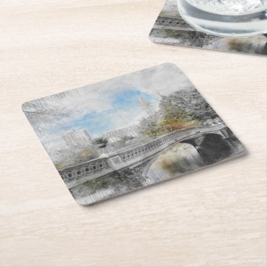 セントラルパークニューヨークの水彩橋 スクエアペーパーコースター (アングル)