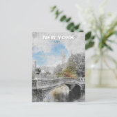 セントラルパークブリッジハガキ – 水彩ニューヨーク ポストカード (スタンド正面)