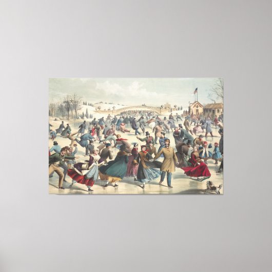 セントラルパーク、冬。スケートで滑る池ニューヨーク キャンバスプリント (正面)