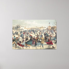 セントラルパーク、冬。スケートで滑る池ニューヨーク キャンバスプリント