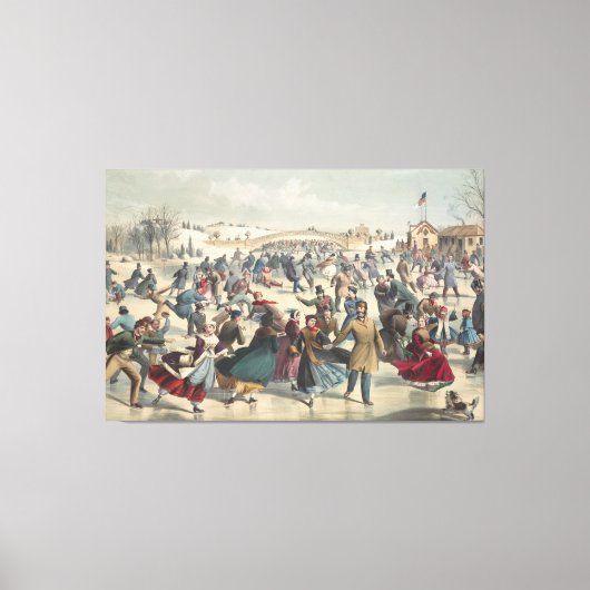 セントラルパーク、冬。スケートで滑る池ニューヨーク キャンバスプリント (正面)