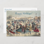 セントラルパーク、冬。スケートで滑る池ニューヨーク シーズンポストカード (正面/裏面)