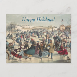 セントラルパーク、冬。スケートで滑る池ニューヨーク シーズンポストカード