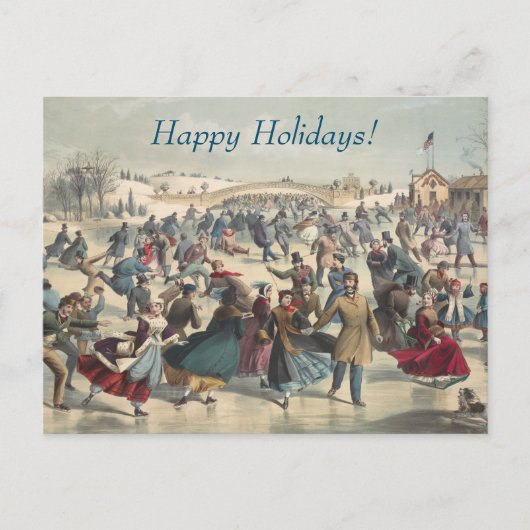 セントラルパーク、冬。スケートで滑る池ニューヨーク シーズンポストカード (正面)