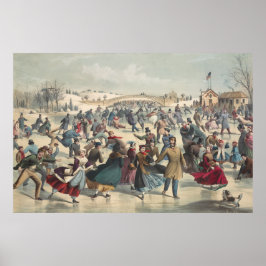 セントラルパーク、冬。スケートで滑る池ニューヨーク ポスター