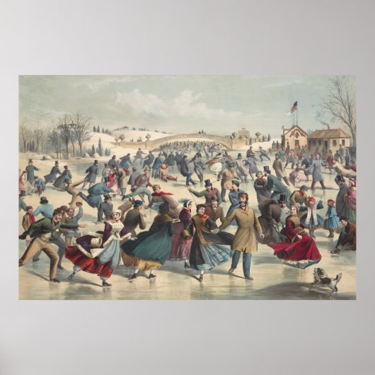 セントラルパーク、冬。スケートで滑る池ニューヨーク ポスター (正面)