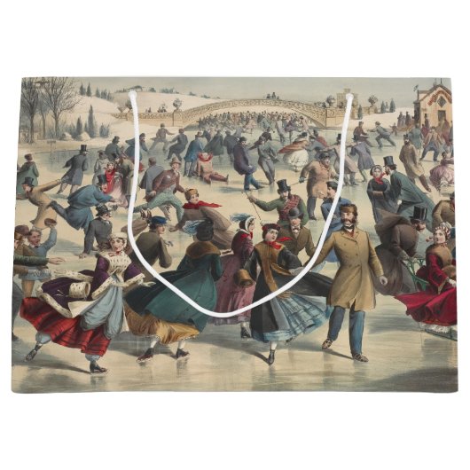 セントラルパーク、冬。スケートで滑る池ニューヨーク ラージペーパーバッグ (正面)