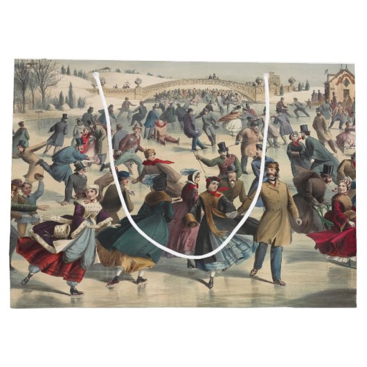 セントラルパーク、冬。スケートで滑る池ニューヨーク ラージペーパーバッグ (裏面)