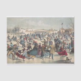 セントラルパーク、冬。スケートで滑る池ニューヨーク 薄葉紙