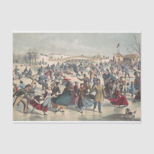 セントラルパーク、冬。スケートで滑る池ニューヨーク 薄葉紙 (正面)
