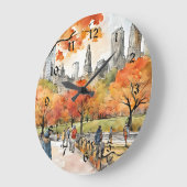 セントラルパーク、水彩画、AIで生成、 ラージ壁時計 (傾斜)