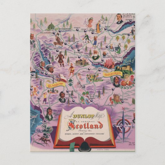 セントラル・スコットランドのダンロップの地図 ポストカード (正面)