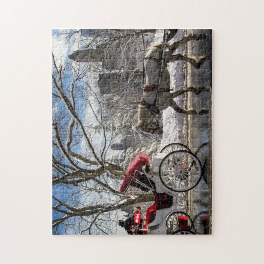 セントラル・パークの冬の馬車馬 ジグソーパズル (縦)